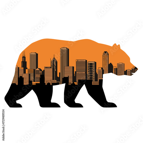 chicago bear, chicago skyline bear, chicago double exposure, bear silhouette skyline, chicago city art, modern chicago design, geometric bear, urban bear art, chicago downtown, chicago symbol, city an
