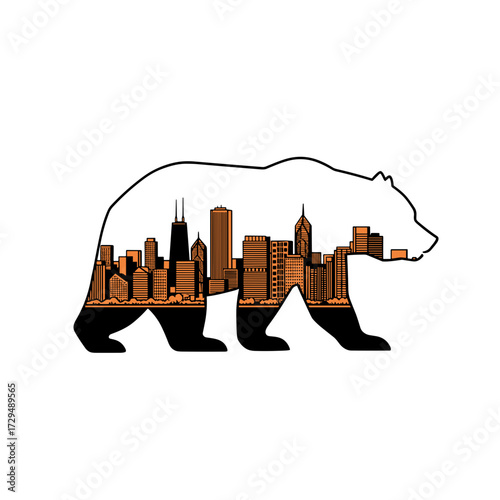 chicago bear, chicago skyline bear, chicago double exposure, bear silhouette skyline, chicago city art, modern chicago design, geometric bear, urban bear art, chicago downtown, chicago symbol, city an