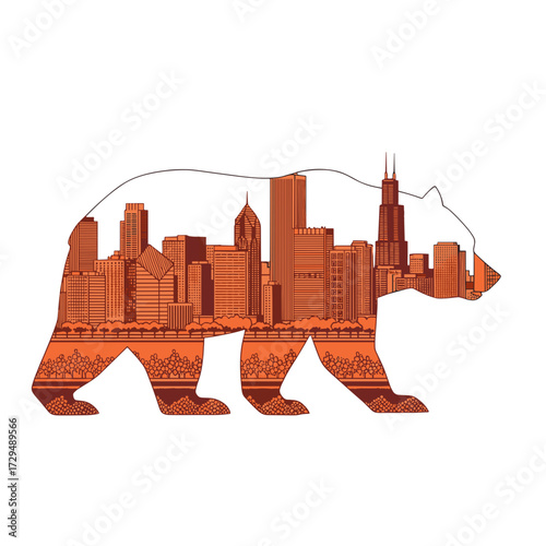 chicago bear, chicago skyline bear, chicago double exposure, bear silhouette skyline, chicago city art, modern chicago design, geometric bear, urban bear art, chicago downtown, chicago symbol, city an