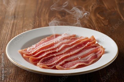 Chilled raw bacon slices ar...