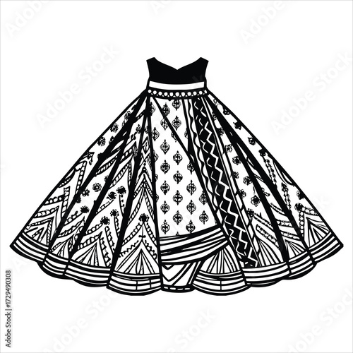 Silhouette of Banarasi Silk Lehenga isolated on a white background