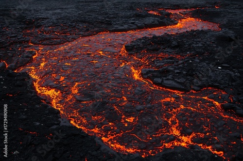 Molten lava flows across th...