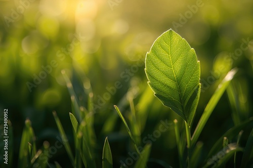 Close-up of a vibrant green...