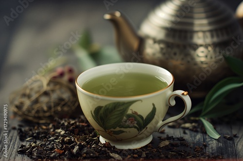 Healthy green tea in a cup ...