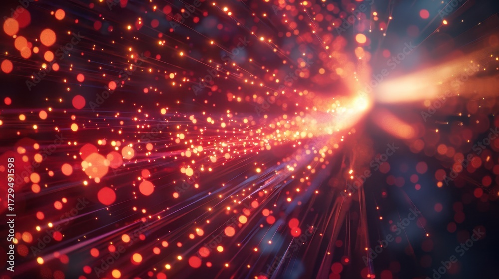 Fototapeta premium Data Transfer communication tech Light Flares Glowing Lines 3D Rendering Optical Fiber Concept Dark Background