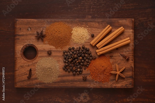 Top view of assorted spices...