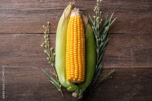 Young and fresh corn cobs d...