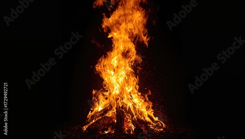 Blazing flame against a dar...