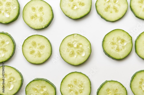 Vibrant green cucumber roun...
