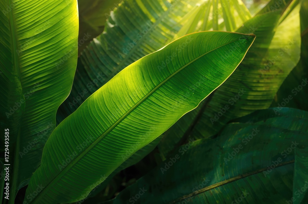Fototapeta premium Textures and backgrounds featuring green banana leaf patterns