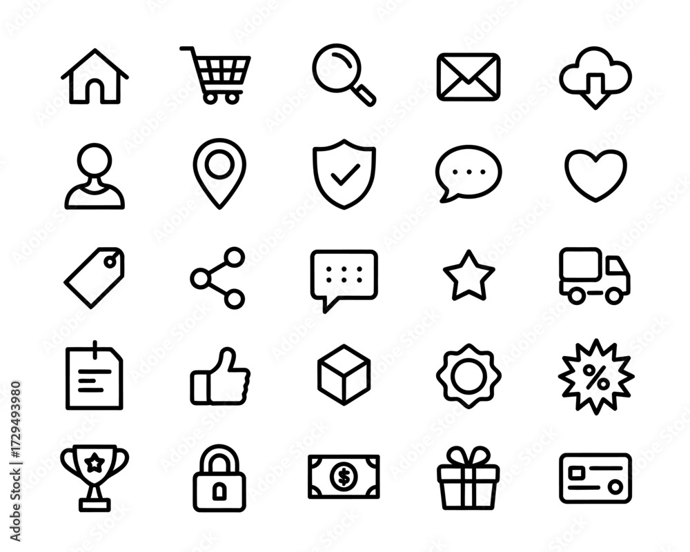 Fototapeta premium Set of thin line icons for ecommerce and online shopping isolated on white