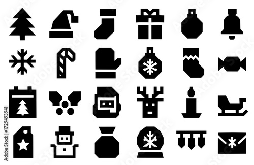 Icon pack, Icon sheet, Christmas theme, silhouette version with straight line style