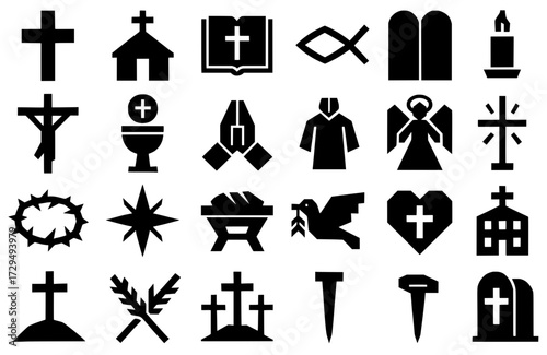 Icon pack, Icon sheet, Christian theme, silhouette version with straight line style