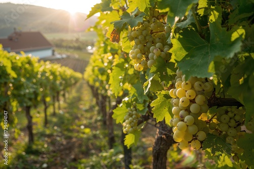 Sunlit white grapes ready f...