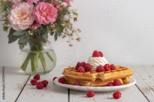 Homemade waffles topped wit...