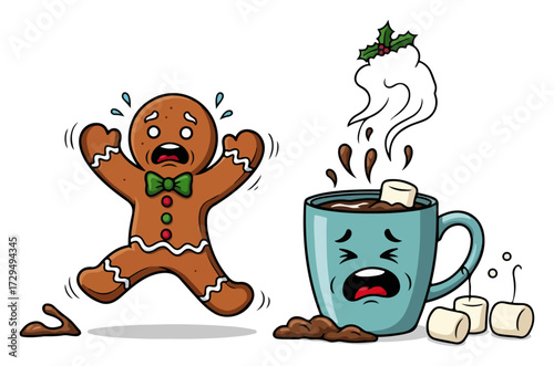 Funny Gingerbread Man with Hot Chocolate Cup