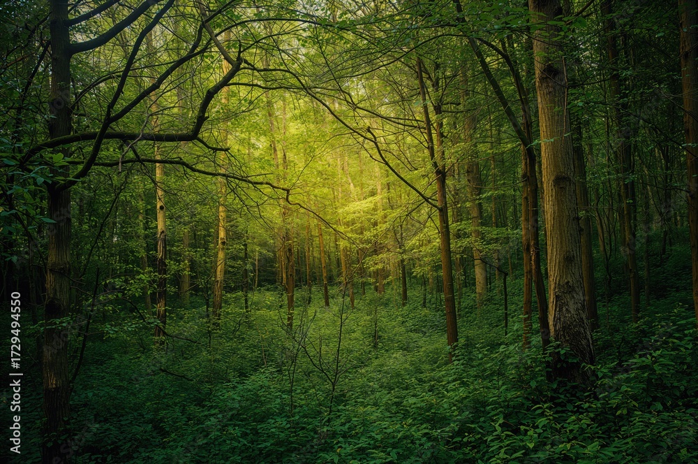 Naklejka premium Lush forest scenery with wooden textures and leafy patterns