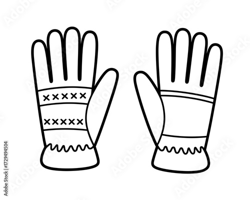 Winter glove isolated on white background, vector illustration for coloring book