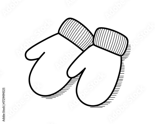 Pair of winter mittens with shading isolated on white background