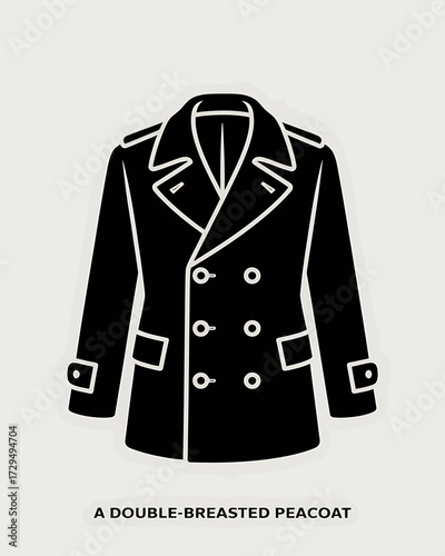Doublebreasted peacoat isolated on white background, a stylish outerwear icon'
