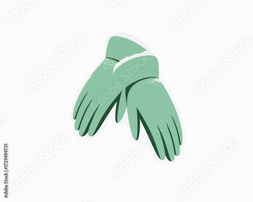 Pair of green winter gloves isolated on white background for cold weather