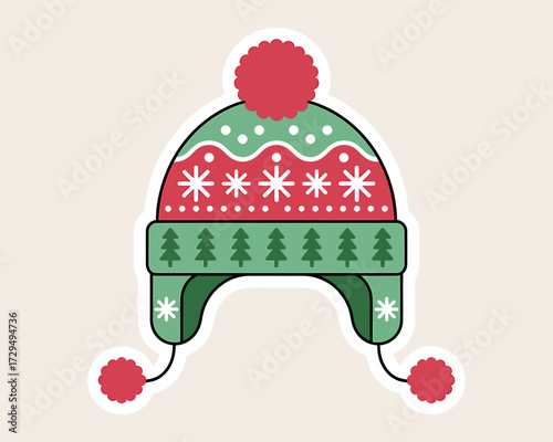Cute winter hat with pom pom isolated on white background for christmas