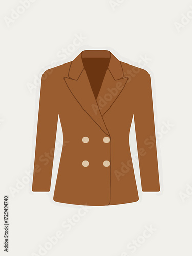 Illustration of a stylish brown doublebreasted blazer isolated on white background