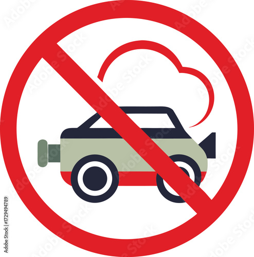 No Idling Sign Vector Icon for Car Engine Prohibition and Emissions Restricted Area Policy, Isolated on White Background

