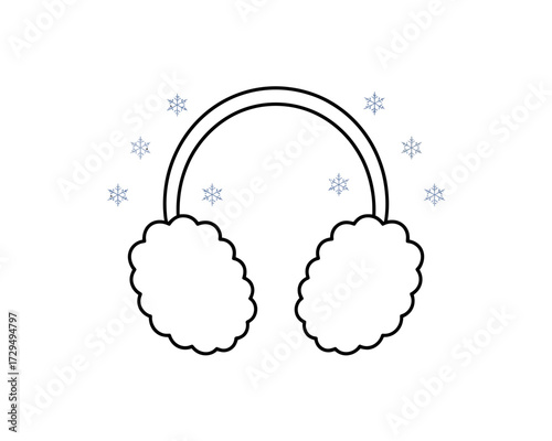 Earmuffs with snowflakes isolated on white background, winter fashion accessory