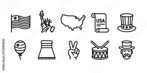 United states of america icon set isolated on white background for holiday
