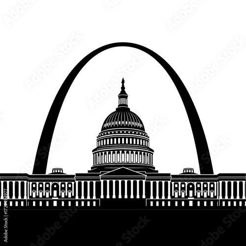Silhouette of the gateway arch and the united states capitol building