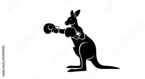 A Powerful Silhouette of a Boxing Kangaroo Ready to Fight in a Bold Graphic Design on a Clean White Background Depicting Strength Agility and Australian Symbolism