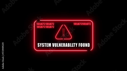  system vulnerably found Alert. Warning security breach computer hacking warning message hacked Warning symbol on the screen privacy protection data hacking malware virus Danger sign. 