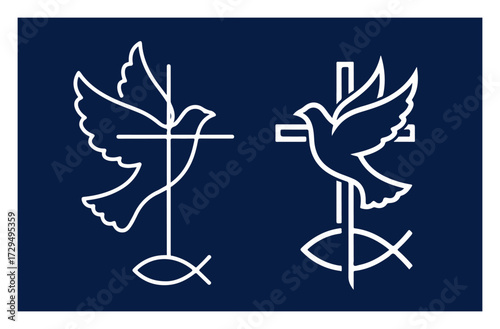 Christian Dove Cross and Ichthys Icons