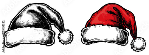 Vintage Santa Hat in a Sketch Style colorful cartoon vector