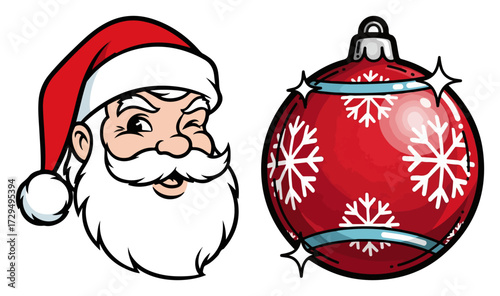 Cartoon Santa Claus and Ornament Christmas Icons colorful cartoon vector