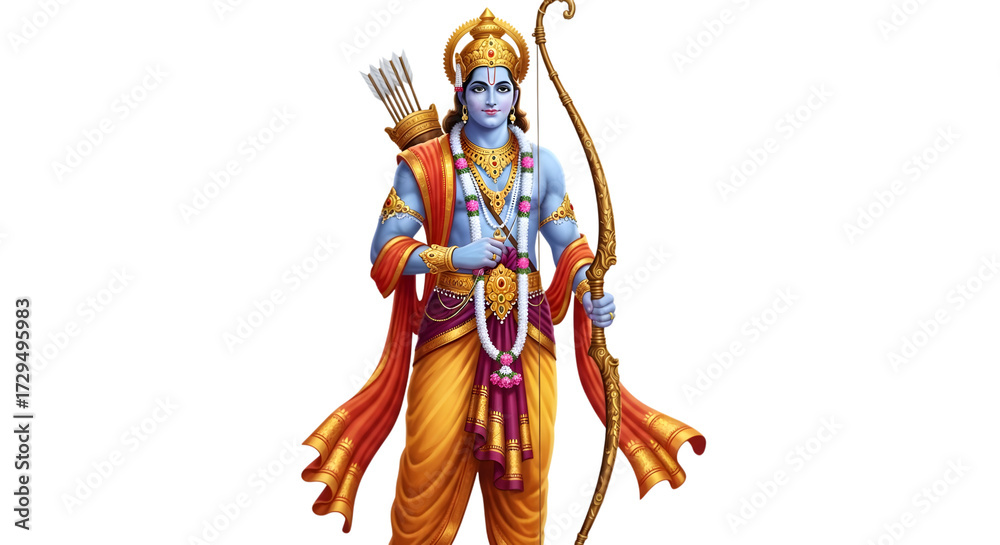 Fototapeta premium Lord Rama illustration with bow and arrow Hindu God Indian deity