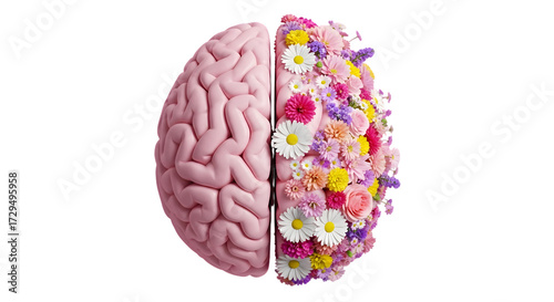 Brain with Flowers Creative Thinking Mental Health Psychology and Cognitive Function
