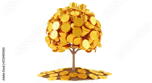 Golden coin tree representing wealth prosperity financial growth and investment opportunities concept