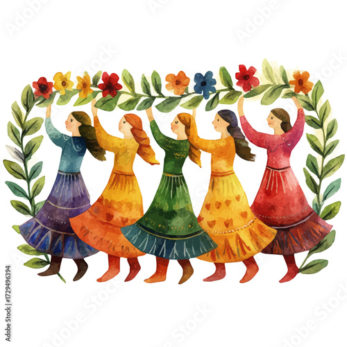 Slovenian Ancient Parade, watercolor painting vector, isolated on a white background.