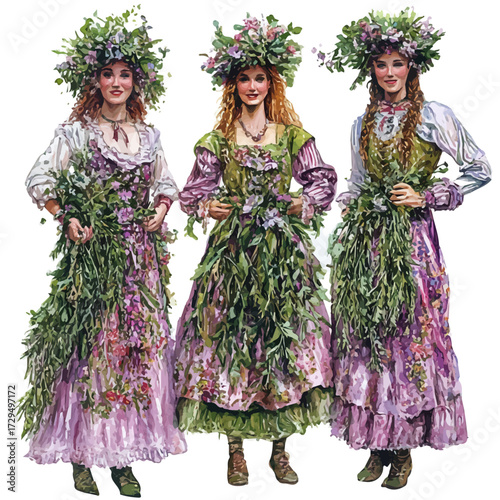 Slovenian Ancient Parade, watercolor clipart vector, isolated on a white background.