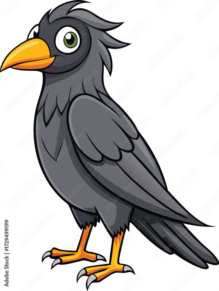Obraz premium Cartoon crow with bright orange beak and big eyes