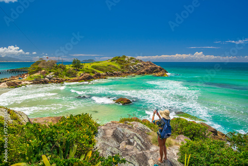 Taking a Photo at Matadeiro and Armação Beach in Florianópolis, Santa Catarina Brazil