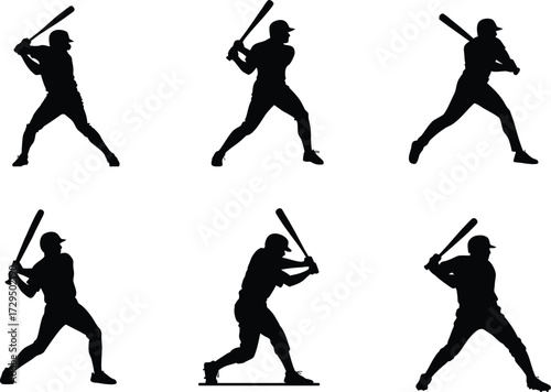 Dynamic Baseball Batter Silhouettes Collection. Baseball Player Swinging bat Vector Art for Sports Player, Action, and Athletic Themes on Transparent Background.