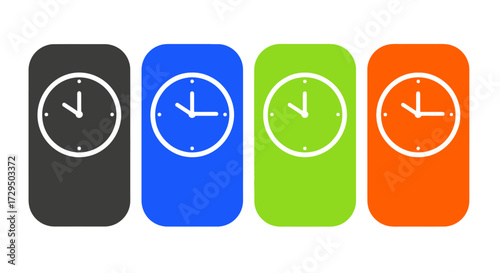 Four Colorful Digital Watch Face Icons Displaying Different Times Accurately
