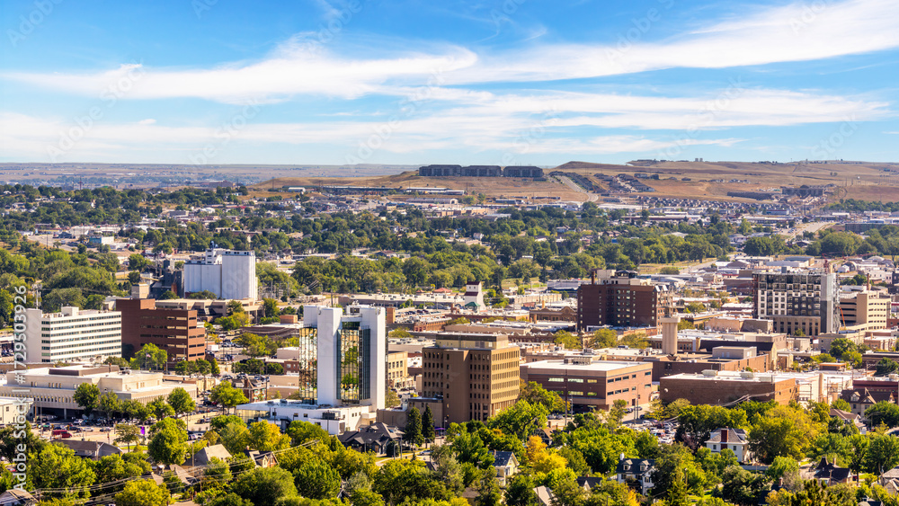Obraz premium Aerial view of Rapid City, South Dakota. Rapid City is the county seat of Pennington County in South Dakota and the second most populous city in the state.