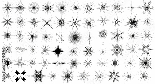 Collection of Textured Starburst Elements and Scattered Light Burst Graphics for Design Projects