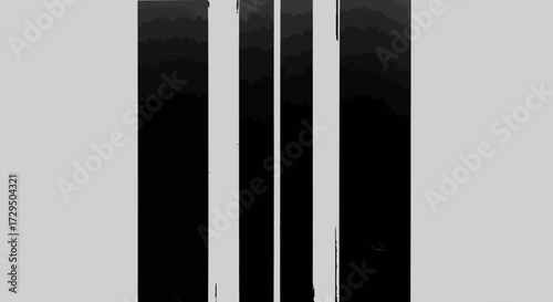 A Stark Abstract Composition Featuring Vertical Black Stripes Contrasting Against a Light Gray Background with Subtle Textured Details