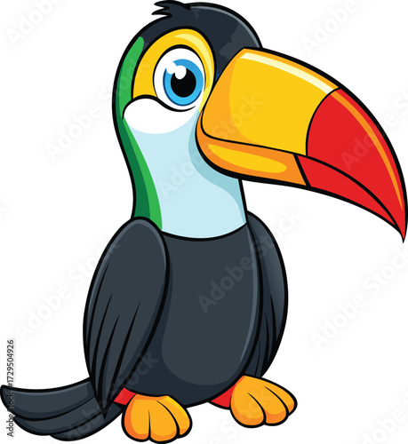 Cute cartoon toucan bird with large colorful beak