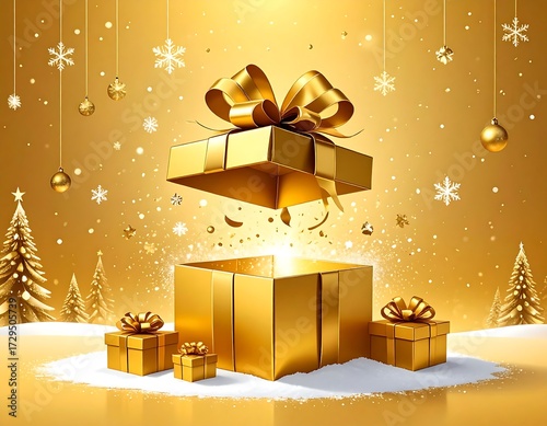 Golden gift box explosion